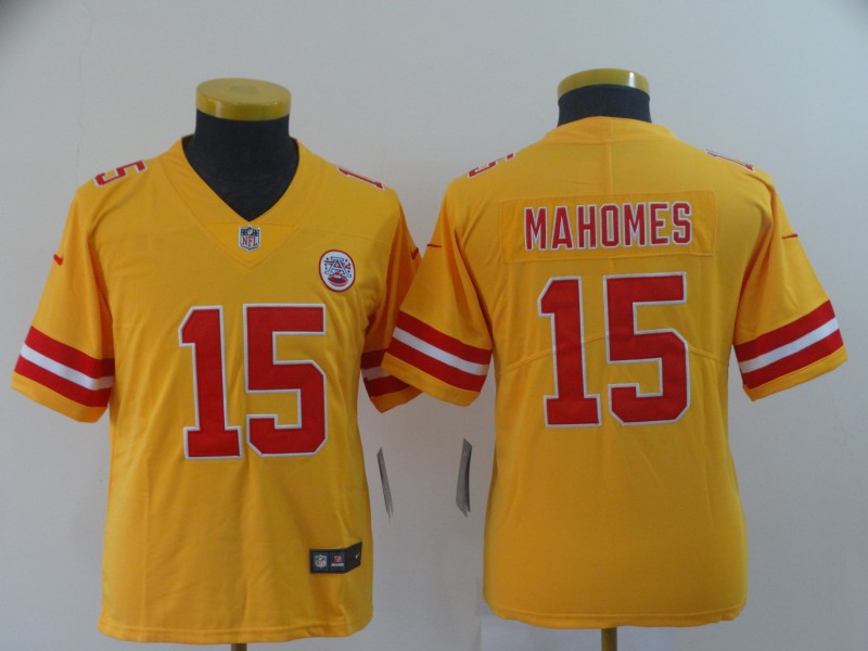 Youth Kansas City Chiefs #15 Mahomes yellow Nike Vapor Untouchable Limited NFL Jerseys->women nfl jersey->Women Jersey